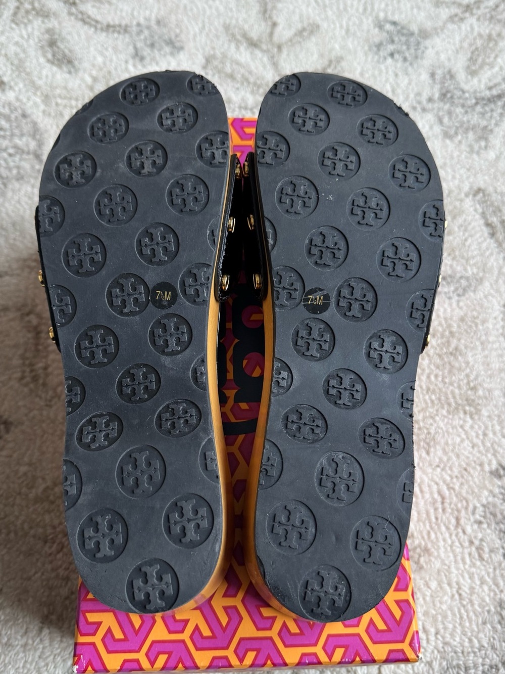 EUC Tory Burch Dixon Black Patent Wood Platform Sandal - Picture 6 of 11